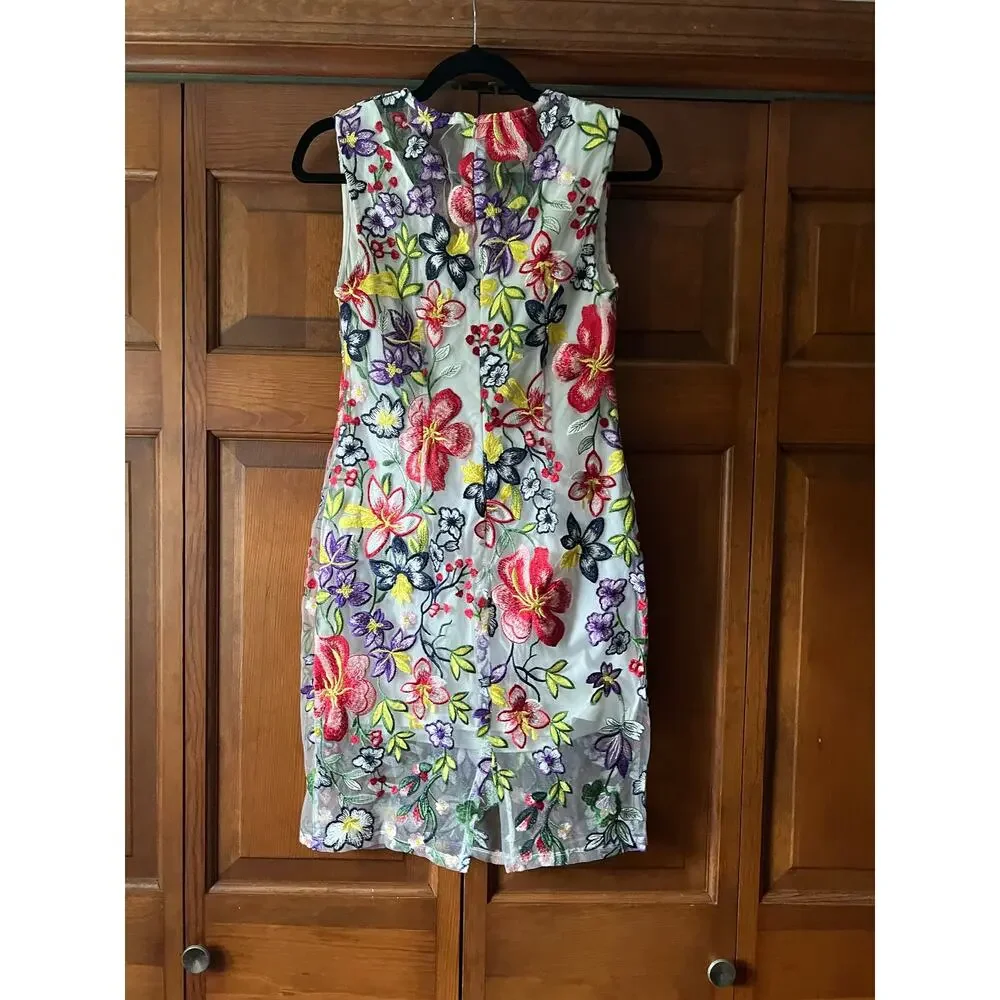 Alexia Admor Women's Floral Embroidered Mesh Overlay Sheath Dress Multicolor  4 - Picture 3 of 10